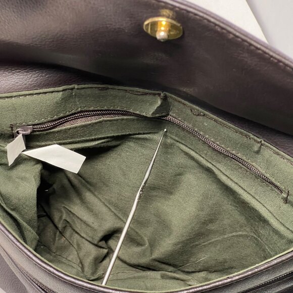 Genuine Leather Crossbody Shoulder Bag Flap Front Brown Gold Detachable Strap - Picture 8 of 12